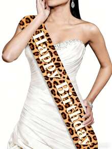 Faixa de Aniversário com Estampa de Leopardo, Cinto de Cintura de Festa de Aniversário Feminina com Padrão de Leopardo na Moda, Alça de Ombro para Decoração de Aniversário, Celebração de Aniversário, Despedida de Solteira, Cosplay, Acessórios de Festa, Adereço para Fotos - A - Visão 2