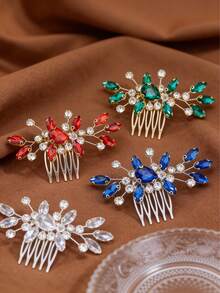 Pente de Cabelo Nupcial de Zircônia Cúbica Multicolorida Elegante, Acessório de Cabelo de Casamento Cintilante Feito à Mão com Strass para Noiva, Penteado de Formatura, Festa, Múltiplas Cores, Verão, Praia, Festival, Aniversário - Multicolorido - Visão 2
