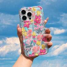 Flores EstéTica 1Pc 1Pcs Funda Protectora Transparente Anti-Caída de TPU con Patrón de Flores Coloridas para Teléfono Móvil, Adecuada para 15 14 13 12 11Promax XS Max XR X XS 8 7 PlusGIF-FOR-YOU Fundas para Teléfono Summer 17 Pro Case 17 Plus Case 15 Case 16 Case 16 Plus Case - Color 1 - Ver 3