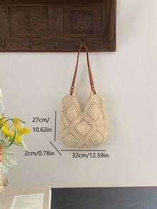 2024 New Arrival Women's Bag, Woven Beach Bag, Versatile Shoulder Bag For Beach Vacation Or Commuting School Tote Bag, School Bookbag, Portable, Foldable, Business Casual, Suitable For Teen Girls Women, Vacation Essentials, Perfect For Summer, Vacation & Beach, Newest Holiday Bag, Hottest Beach Bags ,Vacation Essentials - Quả mơ 2 - Xem 7