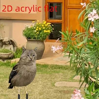 亚克力2D扁平猫头鹰摆件，带猫头鹰造型户外花园插地装饰，可插入庭院、草坪地面。