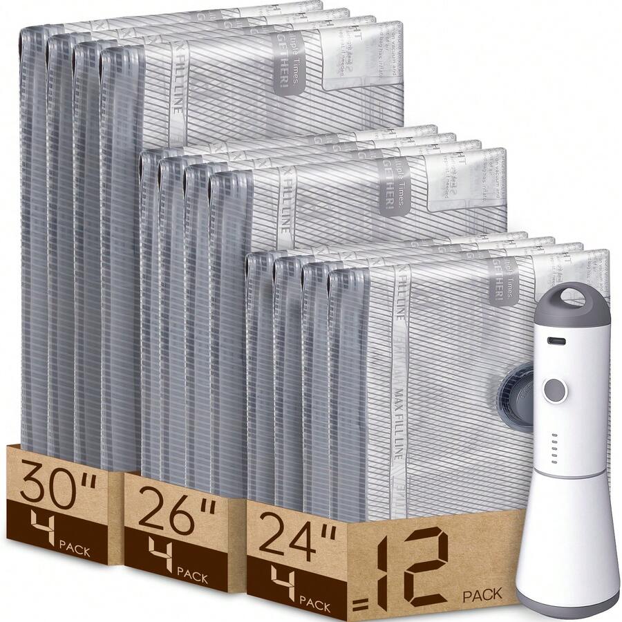 Vacbird Vacuum Storage Bags, For Travel With Rechargeable Air Pump, Carry-On Size Compression Packing Bags For Luggage And Suitcase, Space Saver For Clothes And Clothing 12 Combo Travel Size - 灰色 - 查看 1