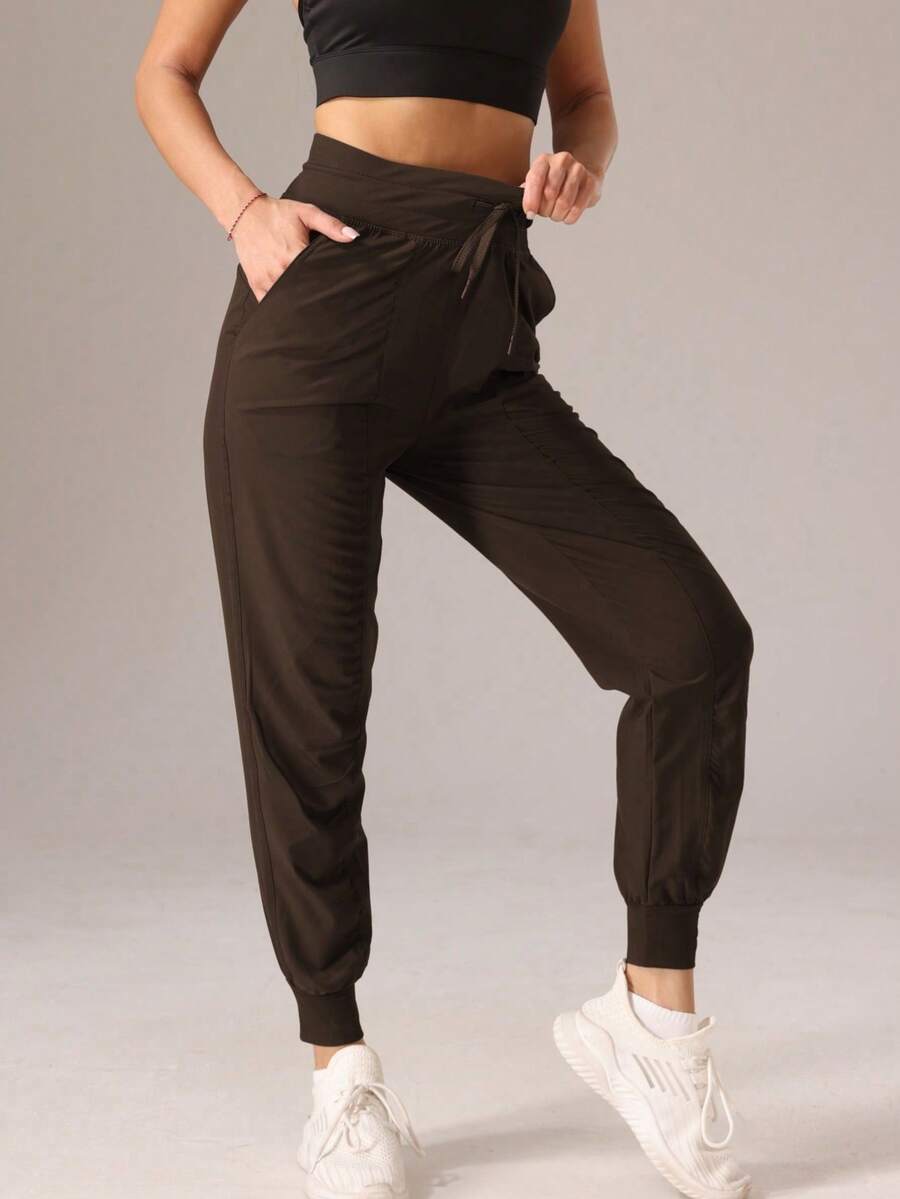1pc Women's Sporty Pleated Solid Color Casual Pants Sports Fall