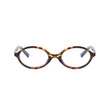 一副小框椭圆复古个性化平光镜片眼镜，街头摄影全框女士透明眼镜，适合旅行、度假、海滩佩戴 - 07222-豹紋 - 查看 5