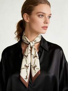 Moemton 春夏必备：优雅年轻职业女性真丝围巾，印花卷边设计，适合日常佩戴和海滩度假 - 白色 - 查看 6