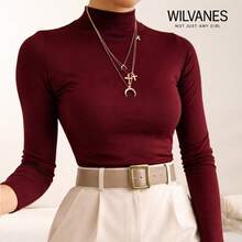Cacharrel Sweater Blouse With Long Sleeves And High Neck - Women's Elegance Fashion - 酒紅色 - 查看 1