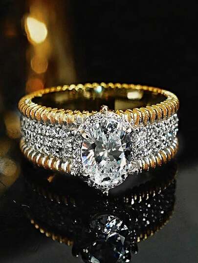 1 chiếc nhẫn đá Cubic Zirconia thanh lịch, thích hợp cho nữ giới, phù hợp làm quà tặng đám cưới, lễ đính hôn, kỷ niệm, quà tặng ngày Valentine.