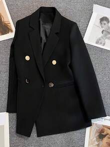 Áo blazer hai hàng khuy cá nhân hóa dành cho nữ, mẫu mới mùa xuân. Chiếc áo khoác cổ ve lịch lãm này cũng có thể mặc vào mùa thu. Thích hợp cho các buổi hẹn hò, tiệc tùng, đám cưới và các dịp trang trọng khác. - Màu đen mờ - Xem 9