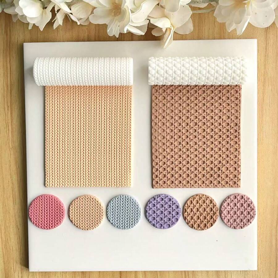 1pc Woven Texture Polymer Clay Mold, Suitable For Making Earrings, Brooches, Pendants, Ceramics And Other DIY Jewelry Crafts - White - View 1