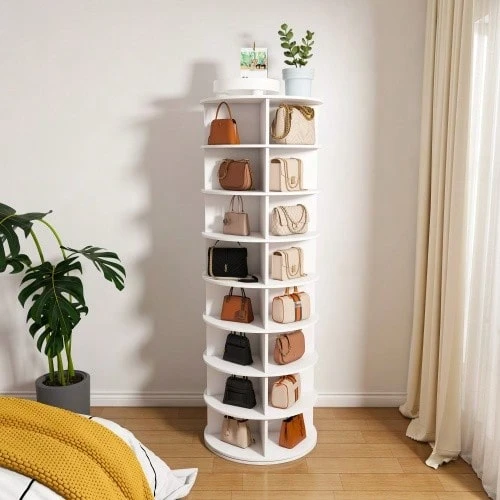 Rotating Shoe Rack, 8-Tier Rotating Shoe Rack, Stand-Alone 360° Rotating Shoe Rack, Holds 32 Pairs Of Shoes (8 Tiers, White) - View 1