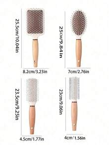 1-4 pezzi Set di spazzole per capelli con motivo in legno, include: spazzola massaggiante, spazzola districante, spazzola arricciacapelli, pettine a denti larghi, spazzola styling, spazzola con punta, spazzola massaggiante antistress per il cuoio capelluto, set di spazzole professionali per la cura dei capelli, set da viaggio portatile, strumenti per acconciature, spazzola per arricciare - Multicolore - Visualizzare 6