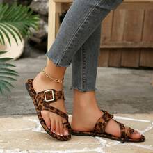 2026 New Retro Leopard Print Slippers For Women, Adjustable Buckle Flat Sandals Suitable For Party, Beach, Daily Wear - Coffee Brown - View 4
