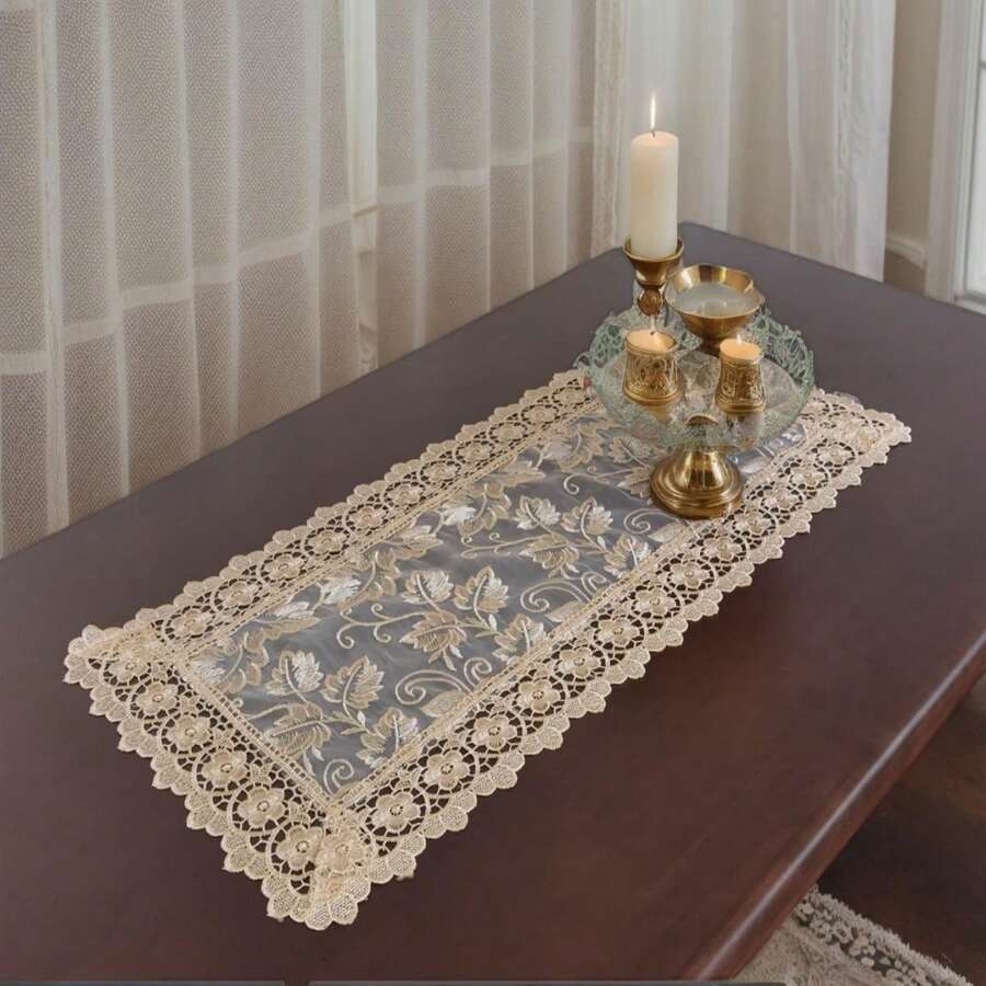 1 buah, Taplak Meja Poliester, Taplak Meja Bordir Kain Organza Putih, Dekorasi Meja Liburan, Dekorasi Rumah, Dekorasi Meja Makan, Dekorasi Ruangan, Dekorasi Pernikahan - Khaki - View 1