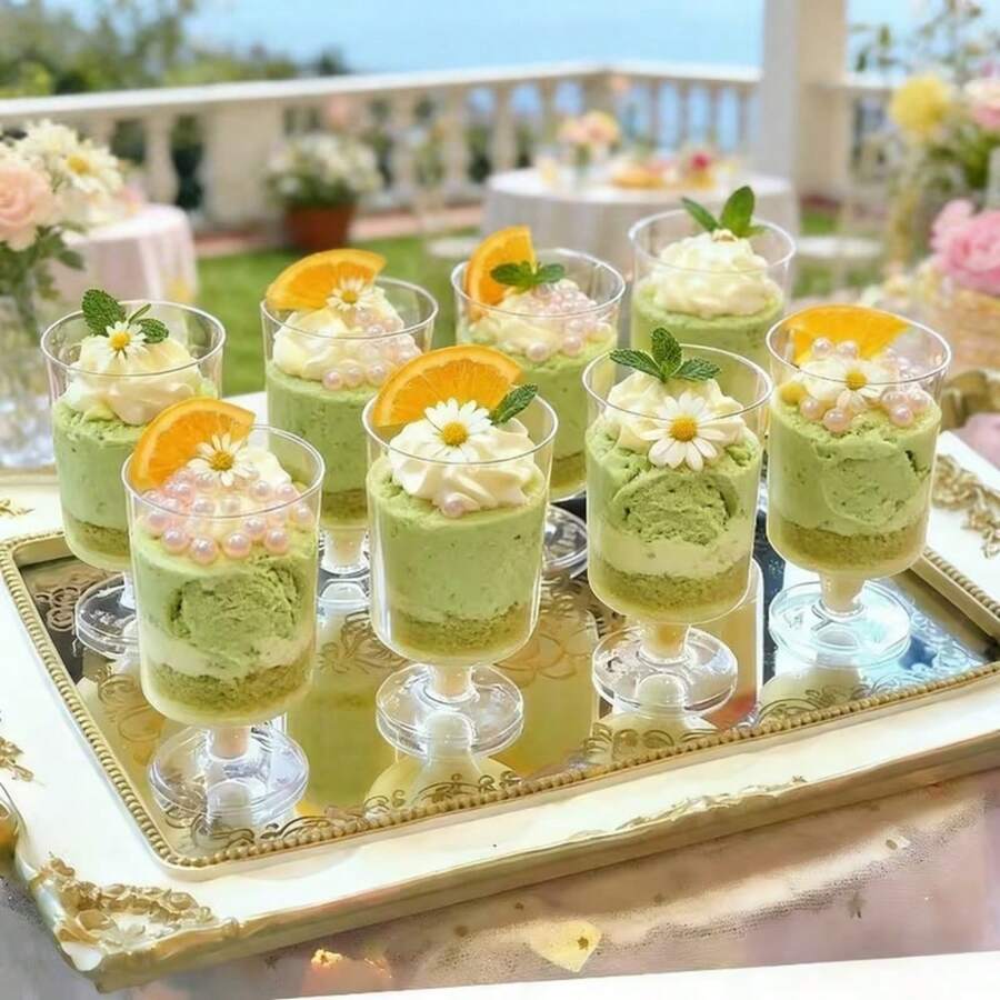 Stemmed Wine Glasses, Transparent Mousse Cups, Dessert Cups, Pudding Cups, Reusable, Dessert Cups, Fruit Cups, Snack Cups, Suitable For Wedding Birthday Picnic Dessert Shop Decoration Display Stand Baking Supplies - Clear - View 1