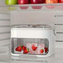 Bandeja de doble capa, de plástico resistente, bandeja de almacenamiento para refrigerador, adecuada para café, jugo, bebidas frías - ideal para almacenamiento en el refrigerador de fiestas y campamentos al aire libre, artículo esencial para campamentos al aire libre, cocina moderna, bandeja de enfriamiento de jugo, enfriamiento de bebidas, fabricante de hielo de doble capa, fabricante reutilizable, organizador de refrigerador, molde de un solo paquete con gran capacidad, adecuado para refrigeradores pequeños, viene con tapa. Este recipiente de almacenamiento de doble capa permite el apilamiento. - Ver 5