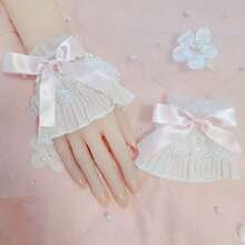 1 Pair Sweet Bow Lace Layered Wrist Cuffs, Lolita Style Arm Sleeves, Photo Shooting Wrist Accessory, Cute For Dresses, Skirts, Costumes, Fashion Flared Sleeve Cuffs - 多色 2 - 查看 9