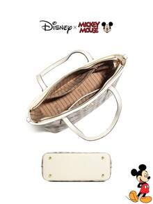 Disney 迪士尼官方授权女士手提包，简约米奇印花，大容量休闲单肩包，适合工作通勤、学生、日常使用。 - 彩色 - 查看 8
