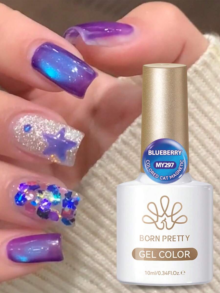BORN PRETTY 10ml 猫咪磁性凝胶眼部凝胶指甲油 蓝莓玻璃珠可卸 UV LED 美甲沙龙 DIY 家用美甲 - 彩色 - 查看 1