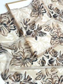 1pc Women's Simple Printed Scarf, Fashionable New Sunscreen Beach Shawl, Linen Feel Wrap,Holiday,Accessories,Travel Essential - Khaki - View 2