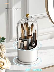 1pc, Luxury Style Makeup Brush Storage Bucket 360° Rotating Dust-Proof Storage Box Makeup Tool Desktop Organizer - View 6