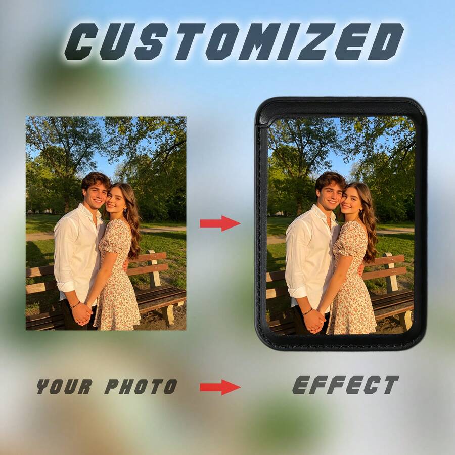 Custom Couple Photo Faux Leather Magnetic Card Holder - Personalized ID & Credit Card Case, Romantic Gift For Lovers - Orange - View 1