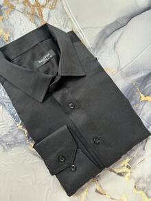 Camisa Masculina Estampada Slim Fit Social Casual Versátil Elegante - Preto - Visão 1