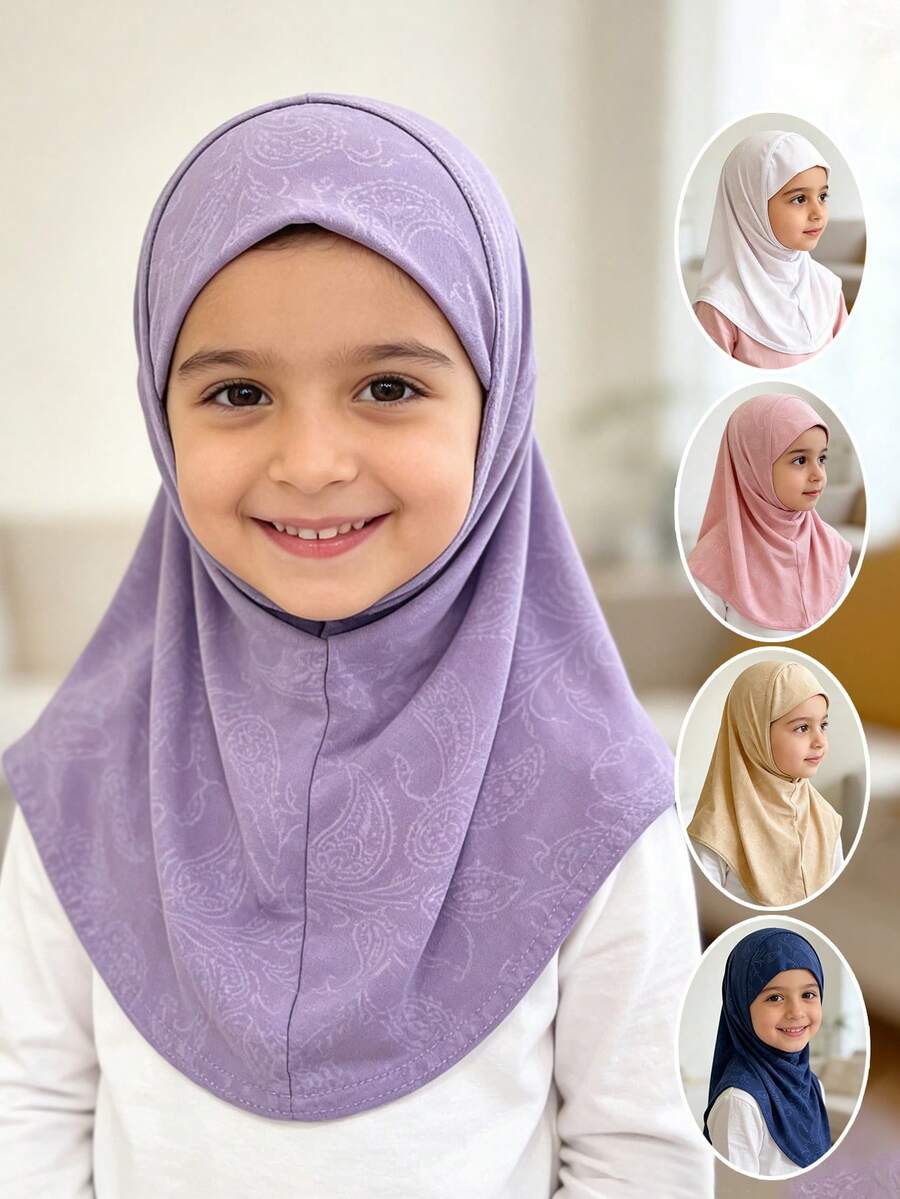 1pc Girls' Bali Chiffon Printed Headscarf, Elastic & Comfortable Ramadan Hijab, Halal Headwear For Daily & Ramadan Wear - 1PC - View 1