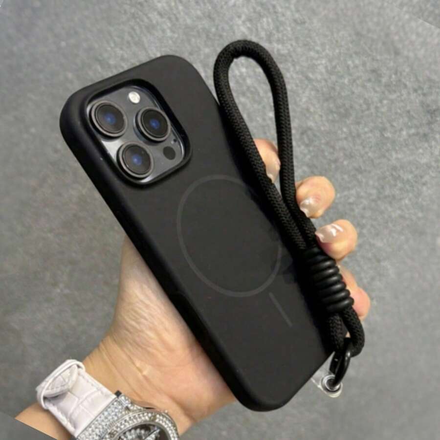 Móc khóa, dây đeo điện thoại silicon mềm cao cấp có nam châm, tương thích với iPhone 17 Pro Max/17/16/15/14/13/12/11 Pro Max Plus, hỗ trợ sạc không dây từ tính, ốp bảo vệ chống sốc. - màu đen - Xem 1