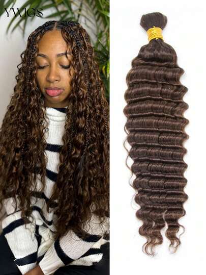 Y WIGS Tóc giả bện sóng sâu, chất lượng cao, thích hợp cho kiểu tóc Boho Braids #4 màu nâu trung bình, 100g, dài 16-20 inch, không có mối nối, 100% tóc thật Remy, nhẹ và mềm mại, mang lại vẻ ngoài tự nhiên cho kiểu tóc Bohemian Braids, lý tưởng cho Giáng sinh, Halloween, Ngày lễ tình nhân, tựu trường, kỳ nghỉ.