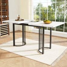 Telescopic Dining Table (140-179.5 X 80 Cm), Extendable Dining Table, Space-Saving Kitchen Table, Metal Frame, Rectangular Dining Table For Dining Room/Living Room, White/Black - 黑與白 - 查看 2