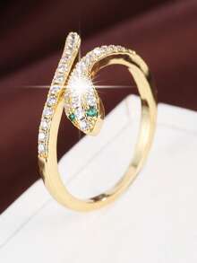 1pc Minimalist Snake Design Adjustable Ring With Cubic Zirconia For Women - Multicolor - View 4