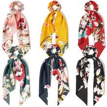 1pc Printed Large Floral Triangular Scarf With Satin Ribbon Headband, Casual Retro Palace Style Party Accessory, Cute & Elegant, Polyester Travel Accessories Ponytail Holders Hair Elastics Hair Rubber Bands Scrunchies Hair Rope,Festival,Birthday - Multicolor - View 1