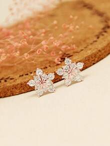 1 Pair Cubic Zirconia Elegant Stud Earrings, Suitable For Daily Decoration, Party Jewelry Or Birthday Gift For Teenagers - Rose Gold - View 2