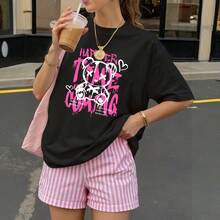 Black Oversized T-shirt, 1 pcs Happy Tropics Summer Vibes Palm Trees Hearts 180g Pure  Heavy 100% Polyester T Shirt - Negro - Ver 3