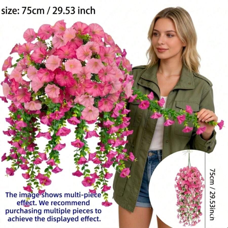 2/4 Bouquets Of Artificial Flowers - Morning Glories - Lifelike Flowers - No Maintenance Required - UV-Resistant Artificial Hanging Flowers, Artificial Lifelike Flower Plants, Suitable For All-Season Outdoor Decoration. Artificial Hanging Flowers Are Ideal For Weddings, Home, Office, Garden, Birthday, Anniversary, Festival, Halloween, Christmas Decoration. - 單色-5 - 查看 1