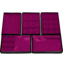 5 Large Jewelry Trays In Velvet Faux Leather (33x22cm) With Cover - 玫紅色 - 查看 7