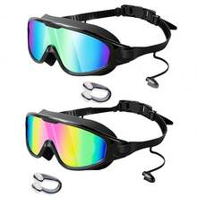 Wide Vision Swimming Goggles With Nose Clip And Ear Plugs Set - Black - View 3
