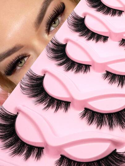 5 Pairs Thick & Elongated Faux Eyelashes, Suitable For Creating Fox/Cat Eye Makeup, Stage Makeup, Easy To Use For Daily, Wedding, Party, Outdoor, Travel, Carnival, Music Festival And Other Occasions