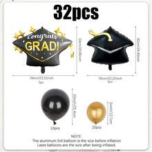 32pcs Graduation Cap Pillar Balloon Set, Includes INS Style Graduation Cap, Black Graduation Cap, Latex Balloons, Suitable For Graduation Party Decor, Graduation Celebration, 2026 Graduation Atmosphere Decor - Multicolor - View 2