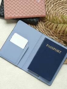 1pc Customized Name Rhombus Pattern Straw Woven Leather Passport Holder Travel Passport Cover Wallet Travel Document Organizer Protective Case Travel Gift For Women And Men Premium Passport Wallet - Multicolor - View 8