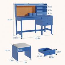 Gaderth Kids Desk And Chair Set, Wooden Study Table With Adjustable Tilt Desktop, Drawers & Cork Board,Children School Learning Desk Set For Boys & Girls Ages 3-8 - Blue - View 3