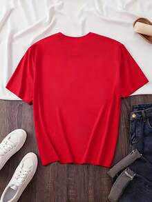 Loose Plus Size[2D Simulated Print T-Shirt]Casual Short-Sleeve T-Shirt, Regular Fit, Machine Washable, Essential For Spring And Summer, Soft And Comfortable, Women's T-Shirt With Simulated Print Of Cartoon Pearl Heart Pattern - A-4 - 查看 2