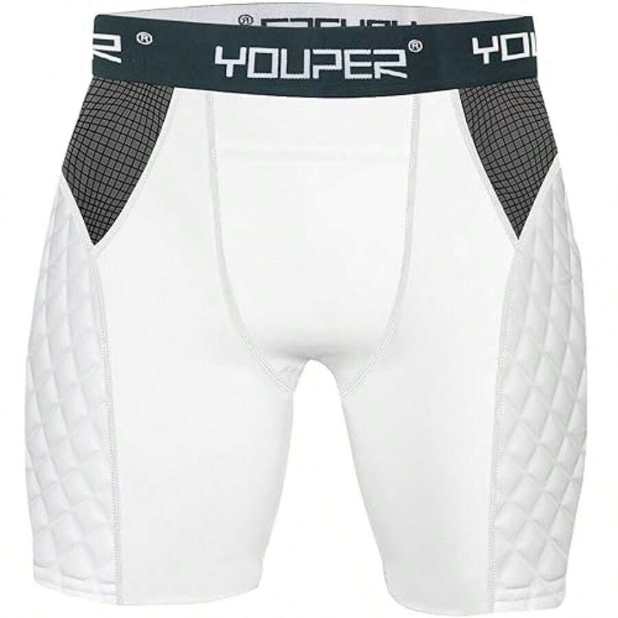 Youper Youth Elite Compression Padded Sliding Shorts w/Cup Pocket for Baseball Football - Blanco - Ver 1
