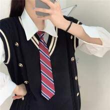 1 chiếc cà vạt thắt sẵn kẻ sọc màu đỏ tía, kiểu dáng đồng phục học sinh Nhật Bản, đa năng cho học sinh, đi làm, mặc hàng ngày, lễ hội, du lịch. - Màu Đỏ Sâu - Xem 9