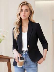 Black Fitted Blazer Jacket For Women, Stylish & Elegant, 2025 Spring/Autumn New Arrival, Popular This Year - Black - View 10