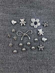 8/10/18pcs Silver Flower, Bow, Bear Shoe Charms, Detachable Shoe Decorations, Sandal Accessories, Holiday Party Gift - Multicolor - View 13