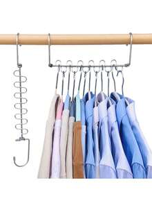 3pcs/Set 2-In-1 Multi-Function Clothes Hanger, Sturdy Thick Hanger Holds Up To 12 Garments, Suitable For Wardrobe, Closet Storage - Silver - View 6