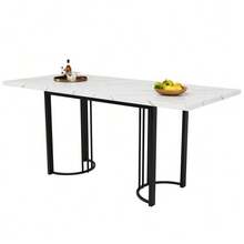Telescopic Dining Table (140-179.5 X 80 Cm), Extendable Dining Table, Space-Saving Kitchen Table, Metal Frame, Rectangular Dining Table For Dining Room/Living Room, White/Black - 黑與白 - 查看 10