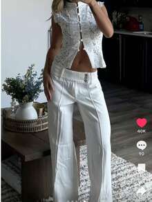 Women Long Sleeve Mandarin Collar Guipure Split Blouse Top Lace Floral Puff Sleeve Button-Down Shirt Slim Fit Elegant Sheer Tops Party Clubwear - 無袖白色 - 查看 6