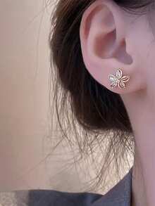 1 Pair Cubic Zirconia Elegant Stud Earrings, Suitable For Daily Decoration, Party Jewelry Or Birthday Gift For Teenagers - Yellow Gold - View 4